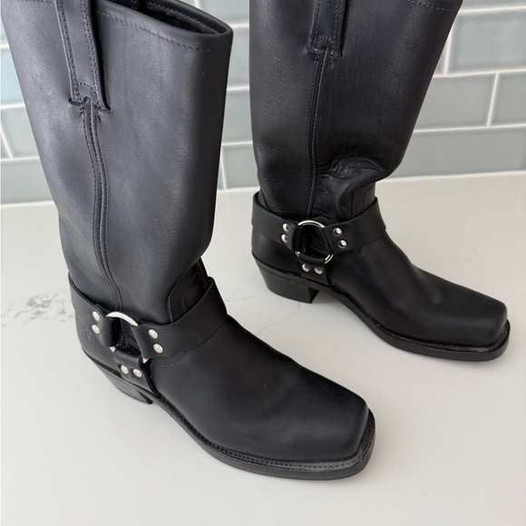 FRYE Black Leather Harness Square Toe Moto Boots 8.0 M - Picture 4 of 8